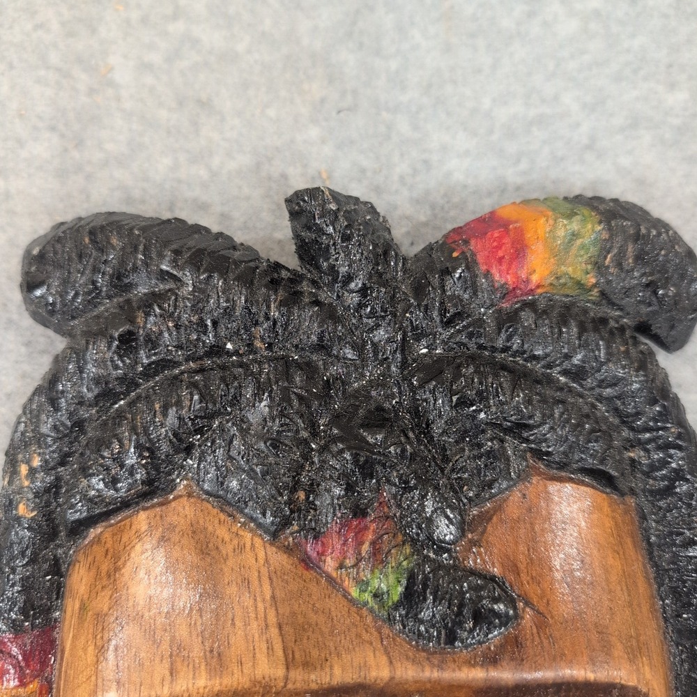 Hand Carved Wooden Rasta Mask Dreadlocks Beard Red Yellow Green Wall Art Decor - Picture 4 of 8